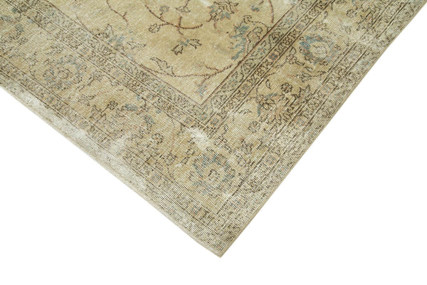 Vintage Bej Eskitme Pamuk Yün El Dokuma Halısı 200x305 Agacan