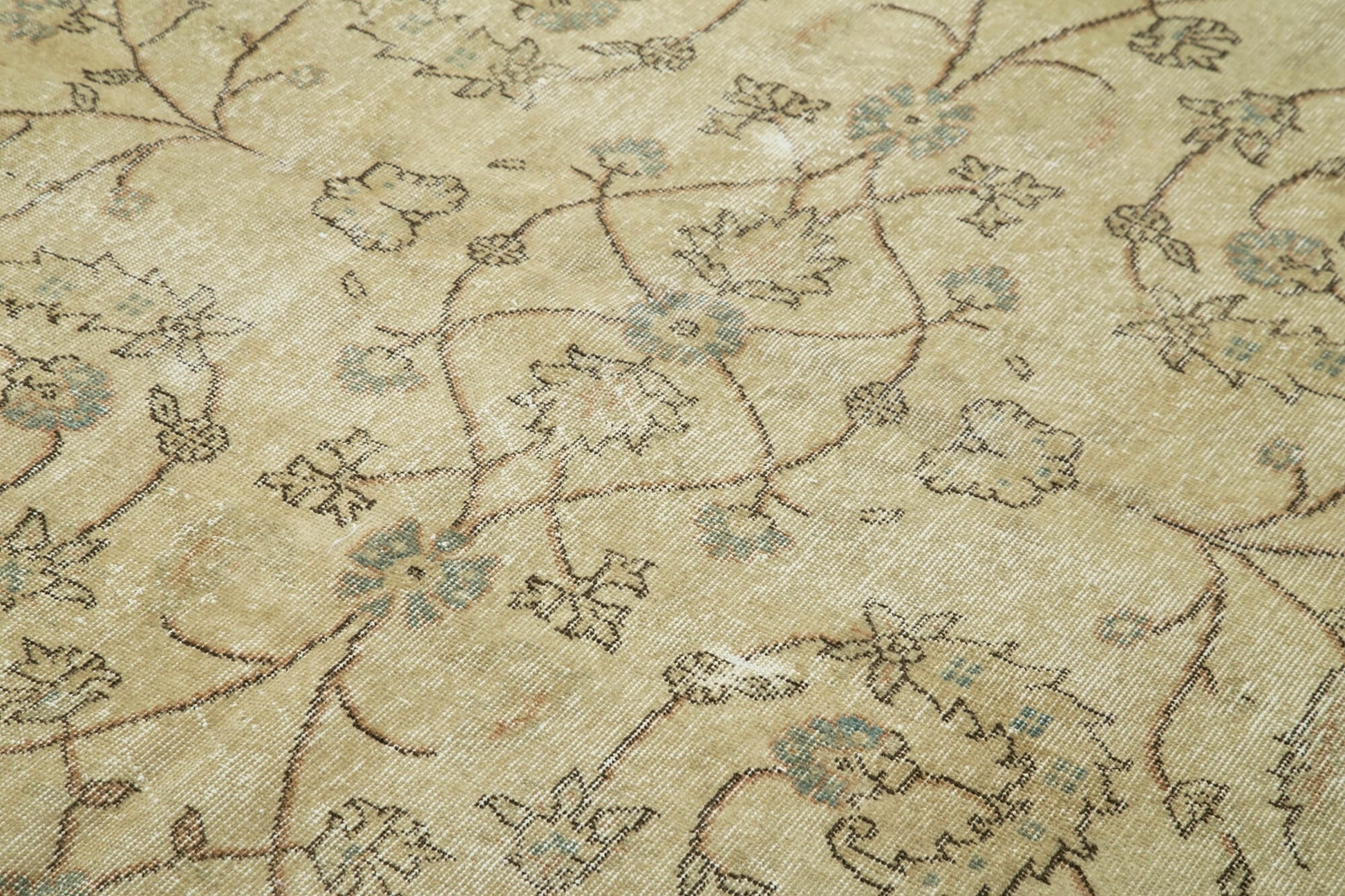 Vintage Bej Eskitme Pamuk Yün El Dokuma Halısı 200x305 Agacan