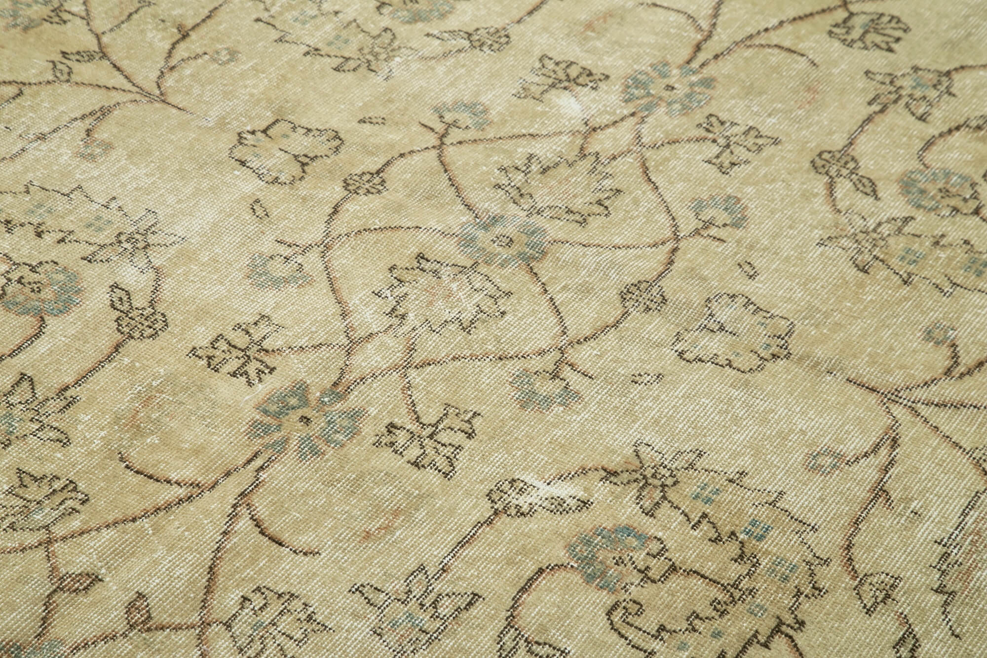 Vintage Bej Eskitme Pamuk Yün El Dokuma Halısı 200x305 Agacan