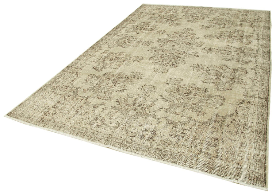 Vintage Bej Eskitme Pamuk Yün El Dokuma Halısı 208x310 Agacan