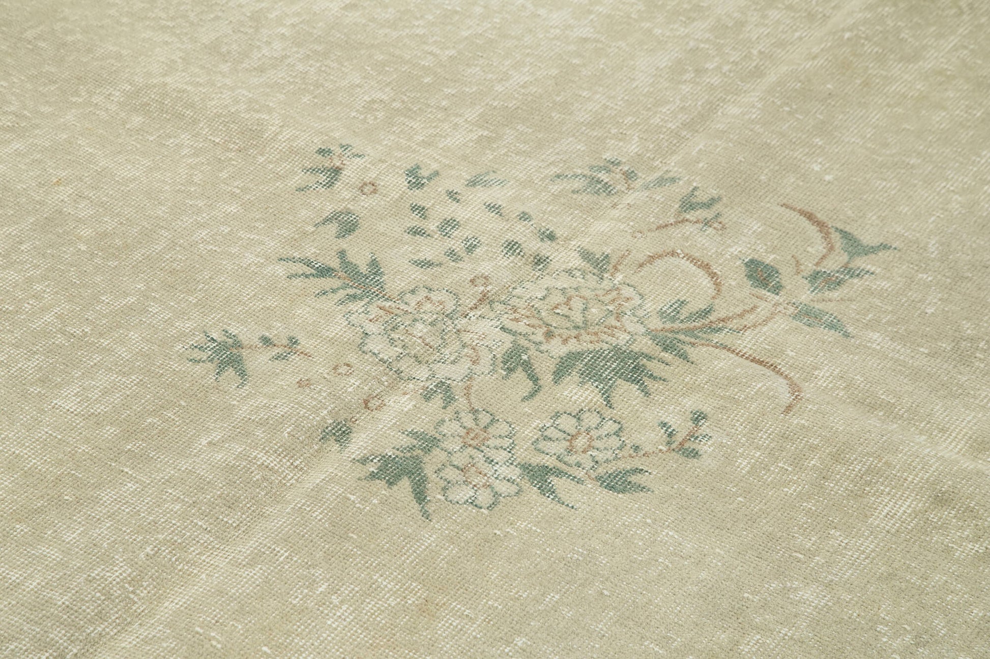 Vintage Bej Eskitme Pamuk Yün El Dokuma Halısı 203x303 Agacan