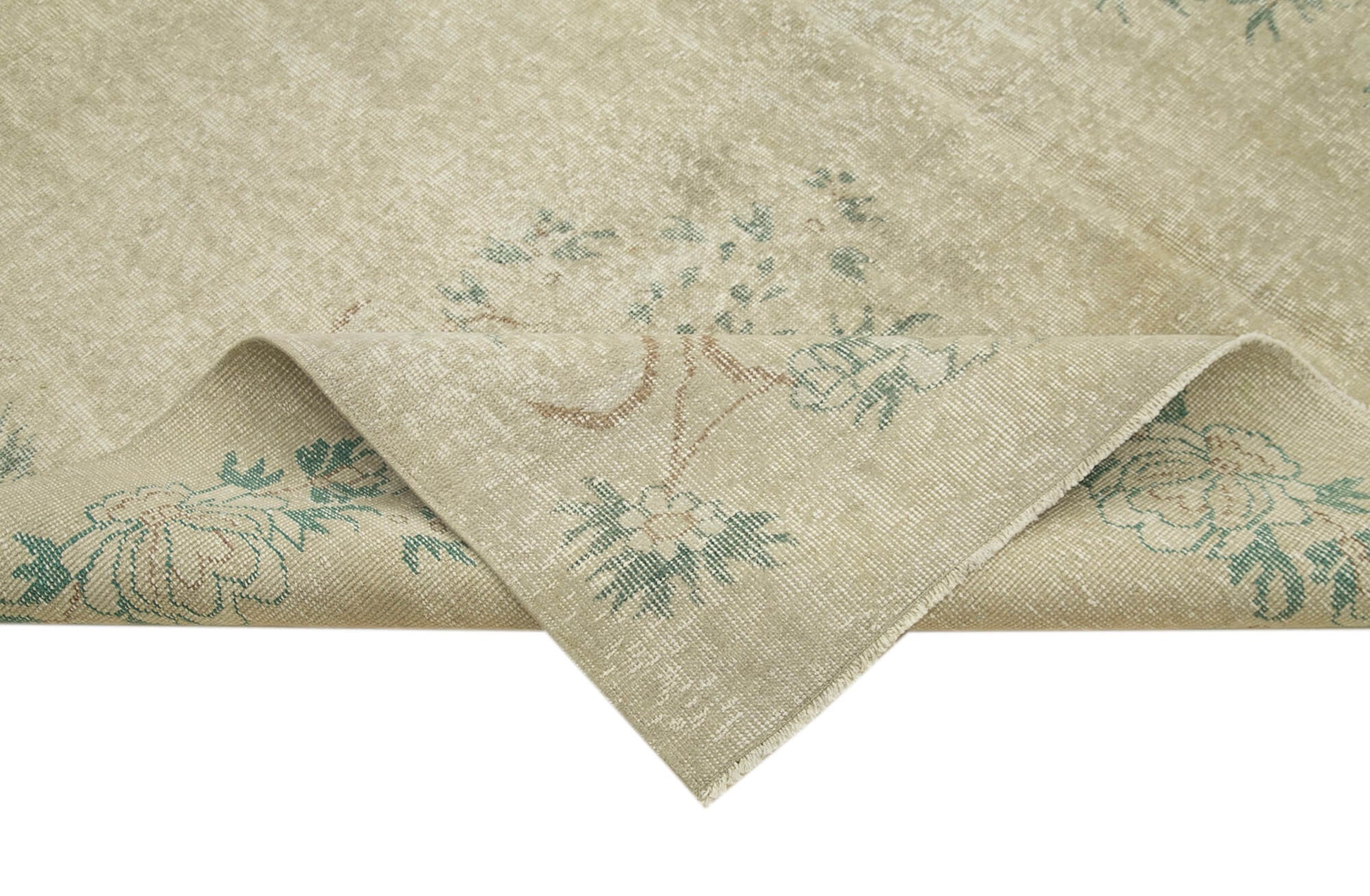 Vintage Bej Eskitme Pamuk Yün El Dokuma Halısı 203x303 Agacan