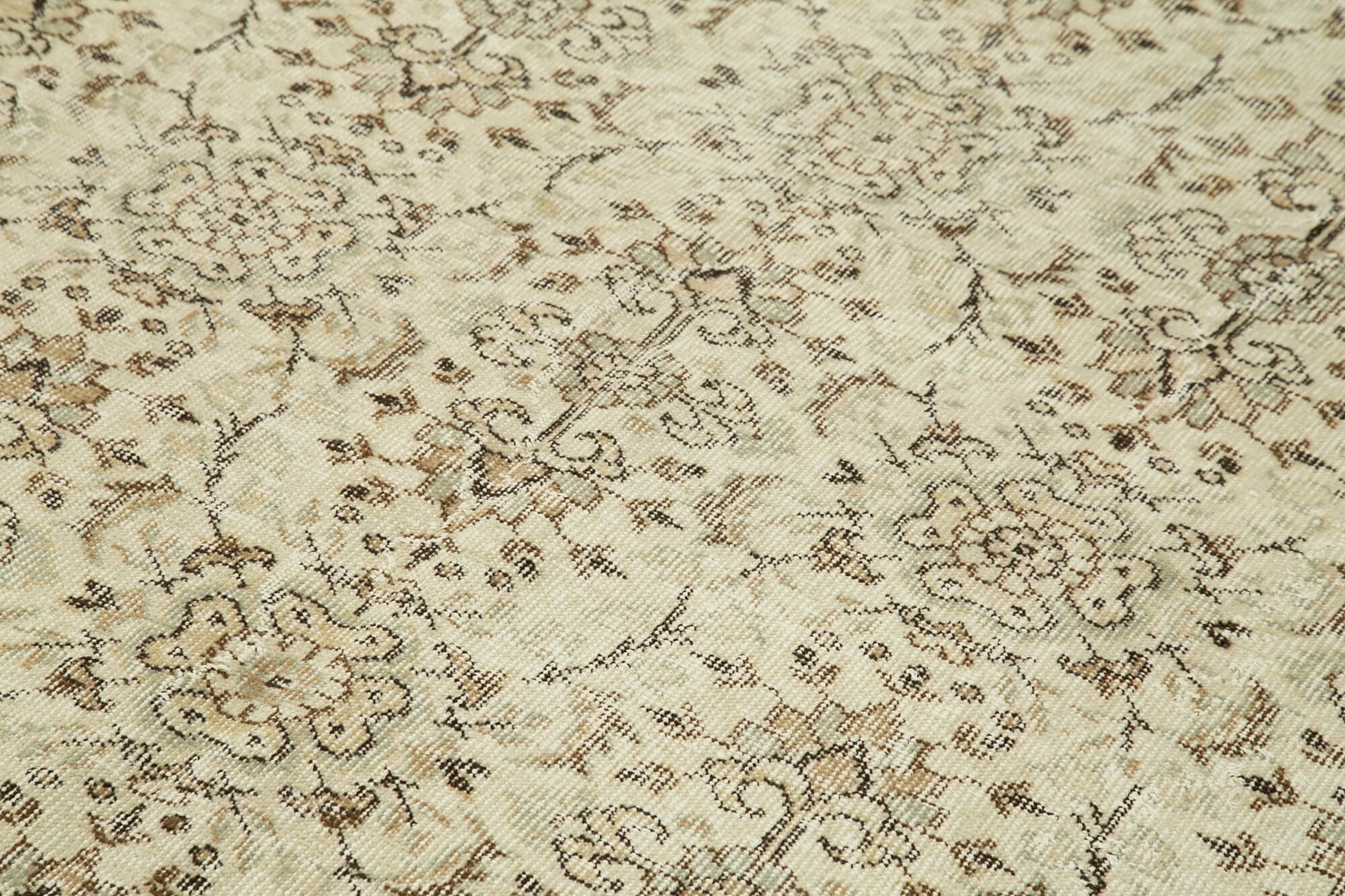 Vintage Bej Eskitme Pamuk Yün El Dokuma Halısı 172x263 Agacan