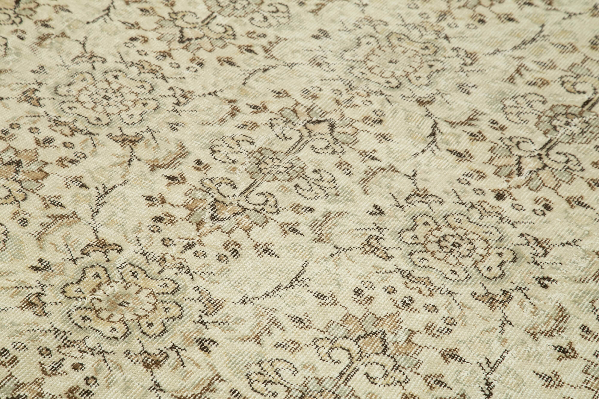 Vintage Bej Eskitme Pamuk Yün El Dokuma Halısı 172x263 Agacan