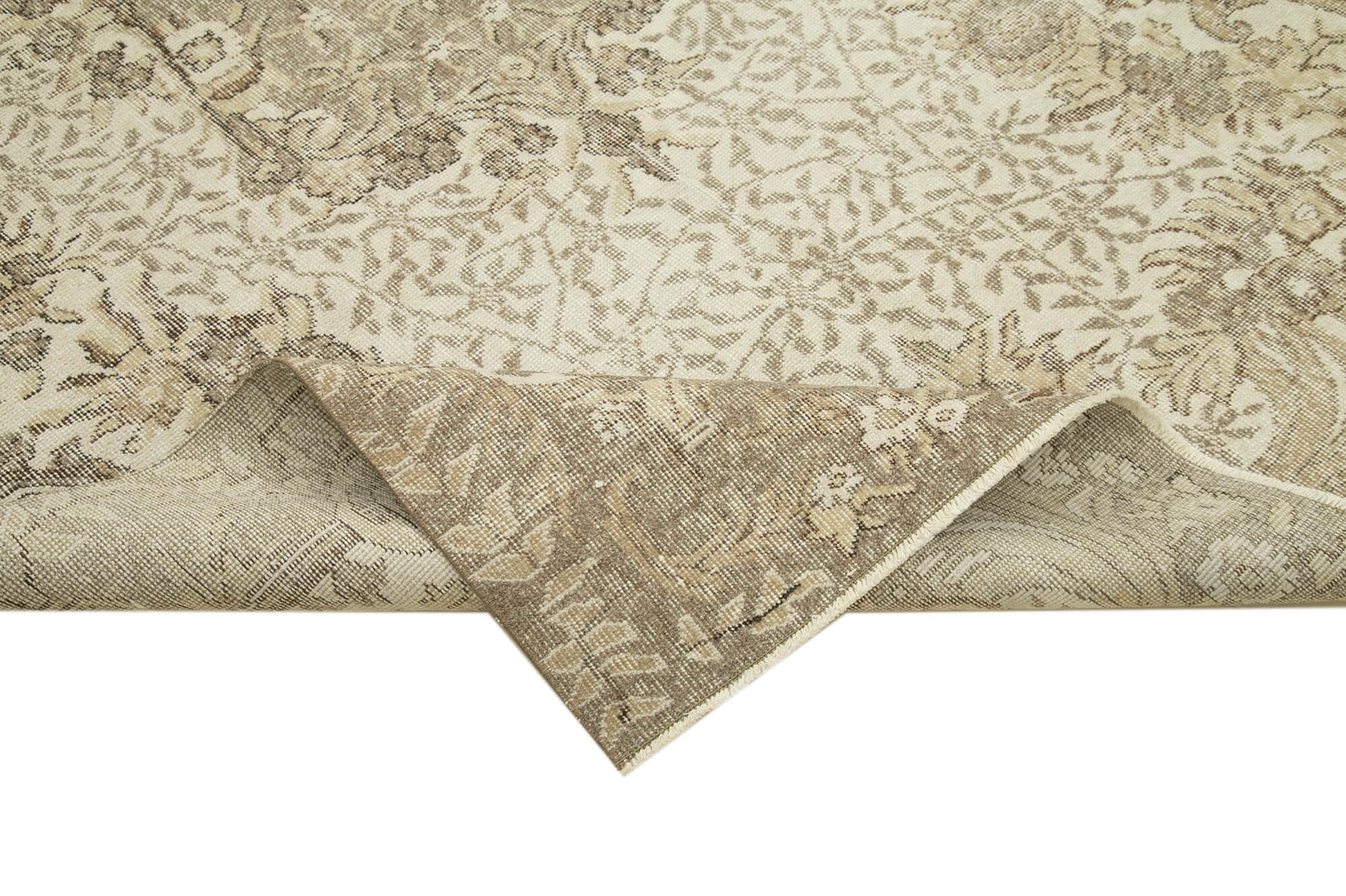 Vintage Bej Eskitme Pamuk Yün El Dokuma Halısı 170x280 Agacan