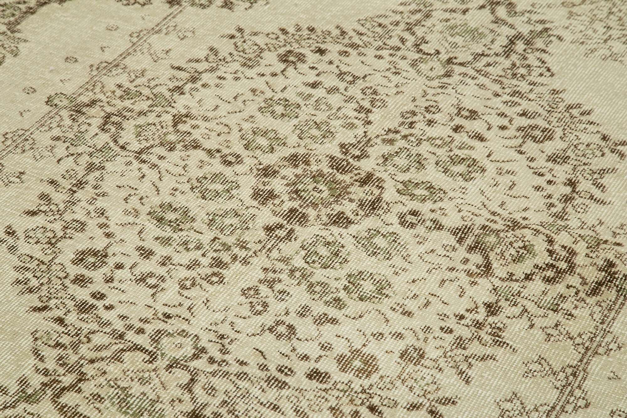 Vintage Bej Eskitme Pamuk Yün El Dokuma Halısı 164x289 Agacan