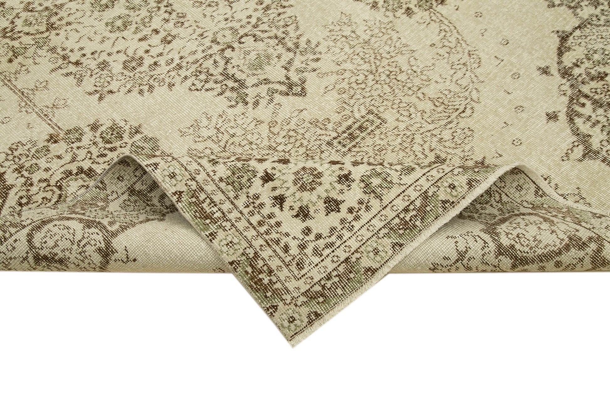 Vintage Bej Eskitme Pamuk Yün El Dokuma Halısı 164x289 Agacan