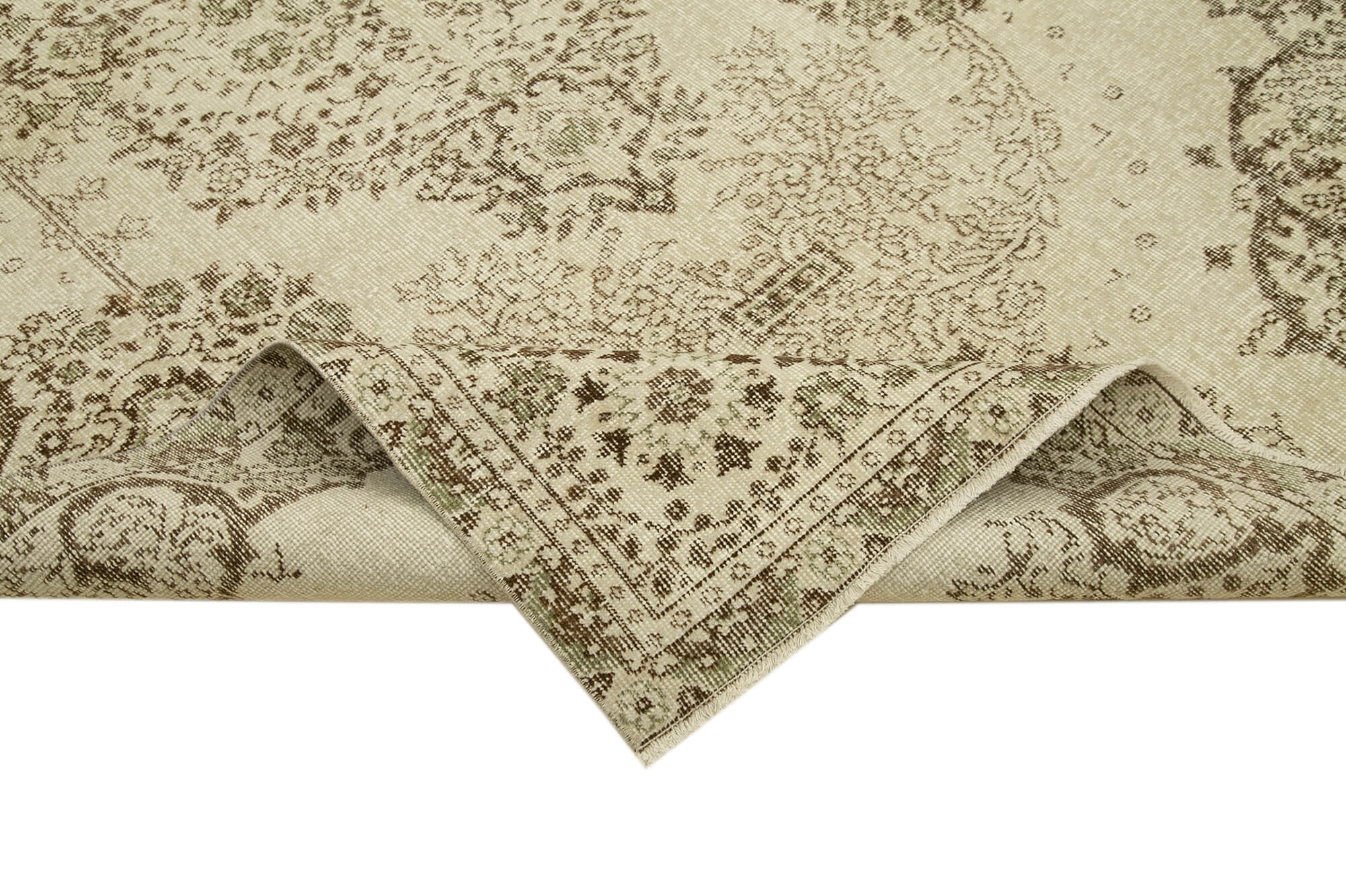 Vintage Bej Eskitme Pamuk Yün El Dokuma Halısı 164x289 Agacan