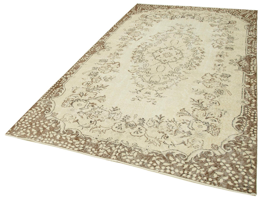 Vintage Bej Eskitme Pamuk Yün El Dokuma Halısı 170x290 Agacan