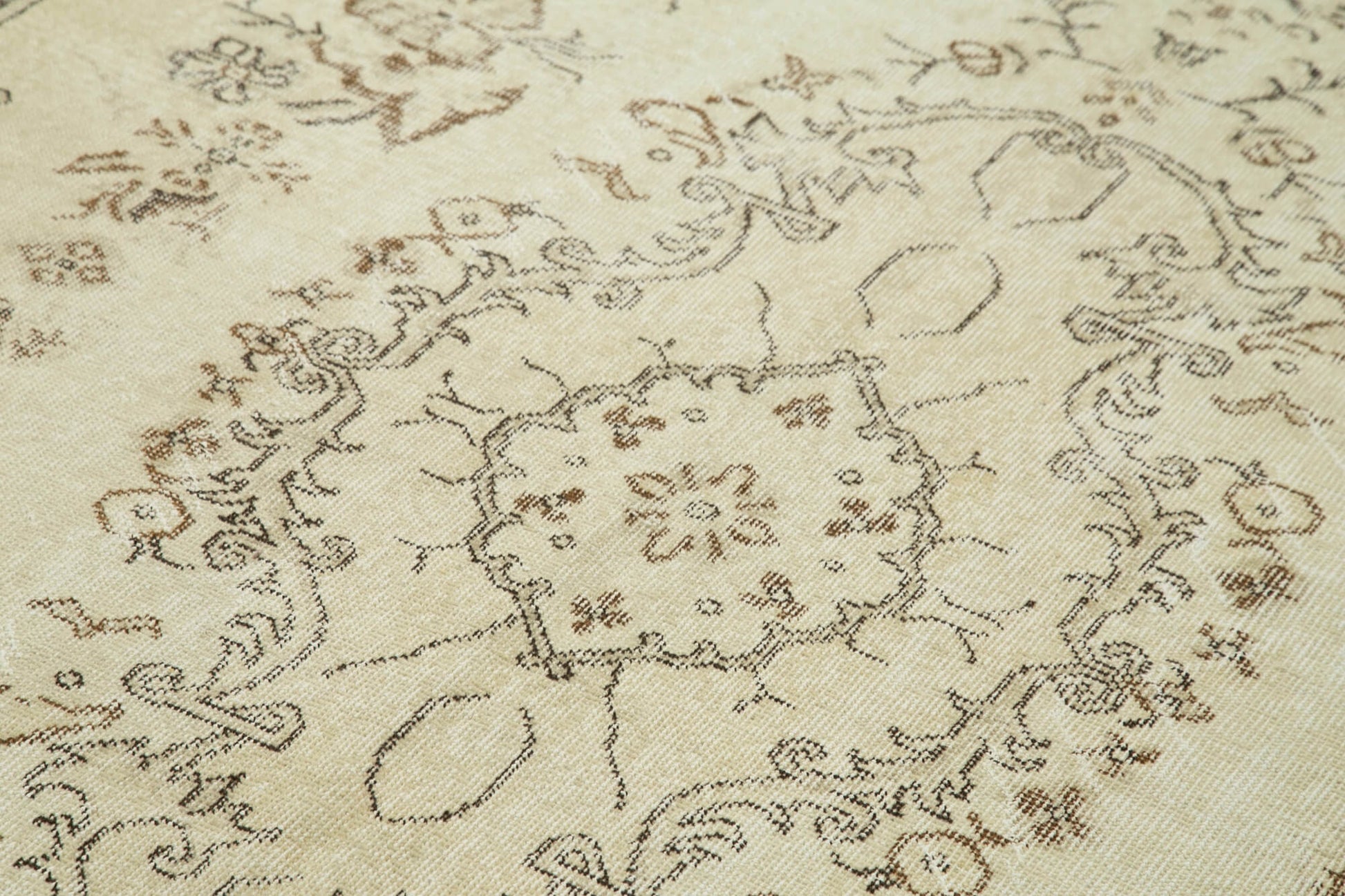 Vintage Bej Eskitme Pamuk Yün El Dokuma Halısı 170x290 Agacan