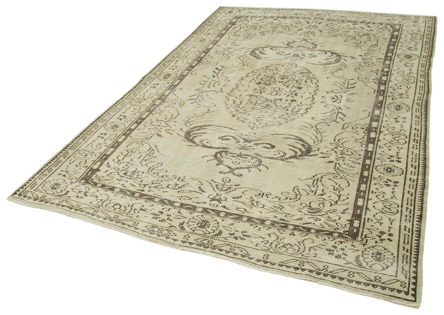 Vintage Bej Eskitme Pamuk Yün El Dokuma Halısı 186x265 Agacan
