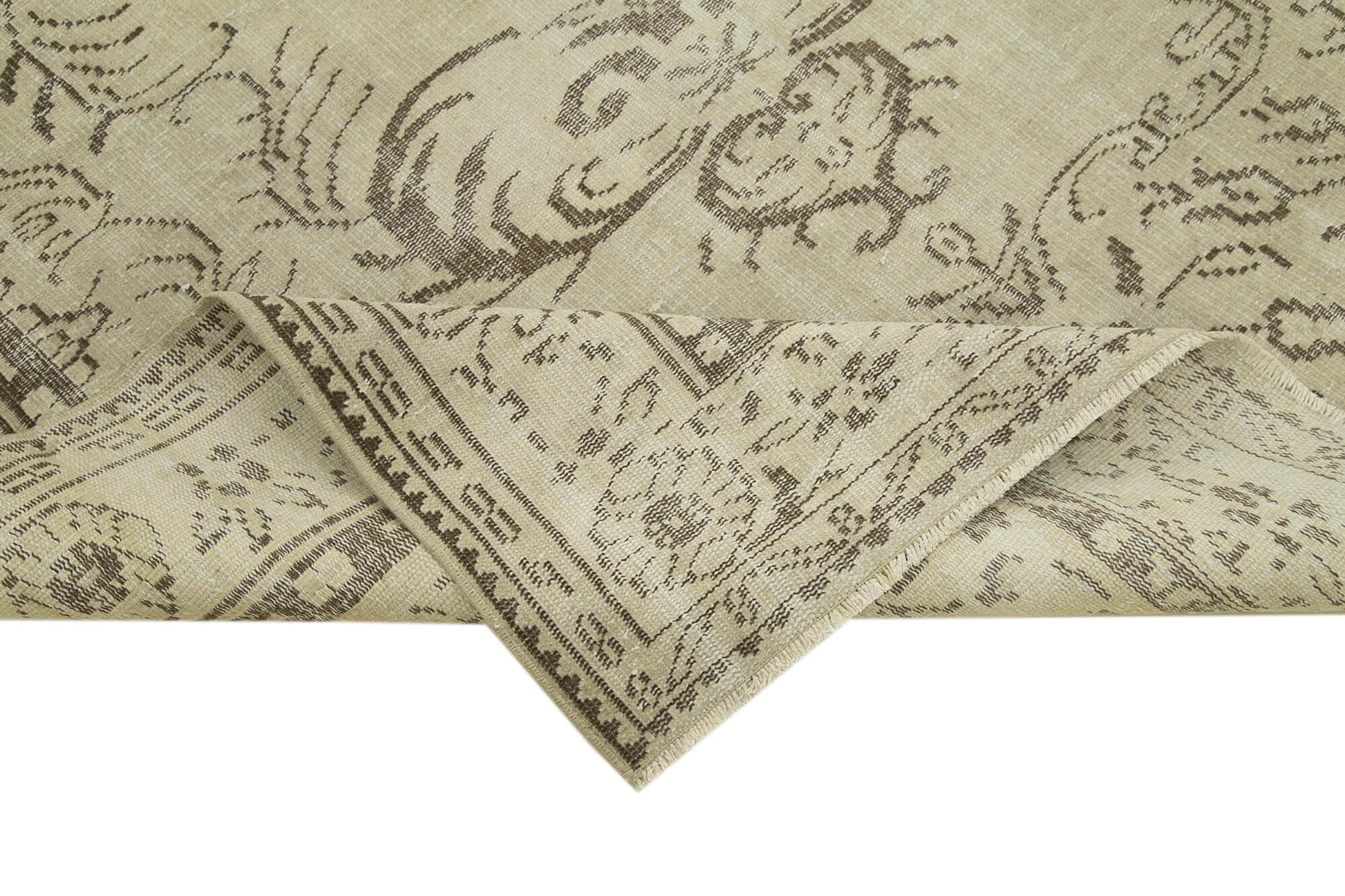 Vintage Bej Eskitme Pamuk Yün El Dokuma Halısı 186x265 Agacan