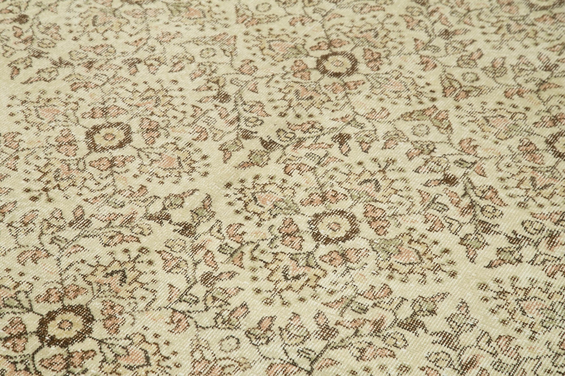 Vintage Bej Eskitme Pamuk Yün El Dokuma Halısı 172x305 Agacan