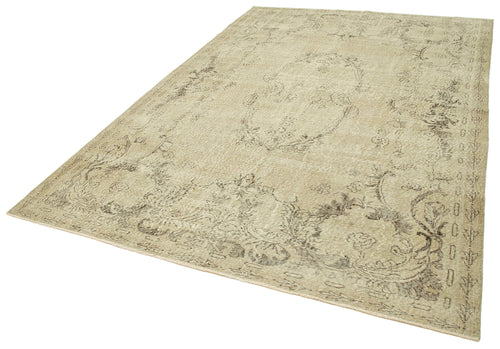 Vintage Bej Eskitme Pamuk Yün El Dokuma Halısı 207x309 Agacan