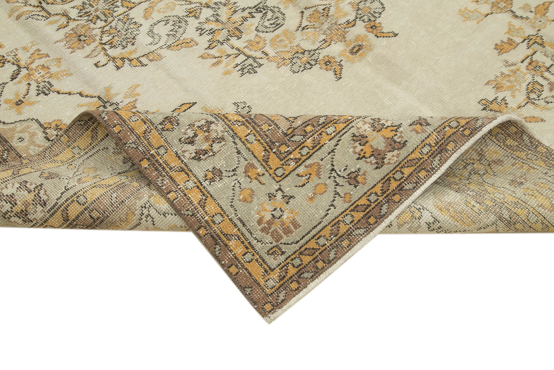 Vintage Bej Eskitme Pamuk Yün El Dokuma Halısı 182x291 Agacan