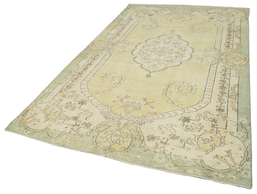 Vintage Bej Eskitme Pamuk Yün El Dokuma Halısı 186x313 Agacan