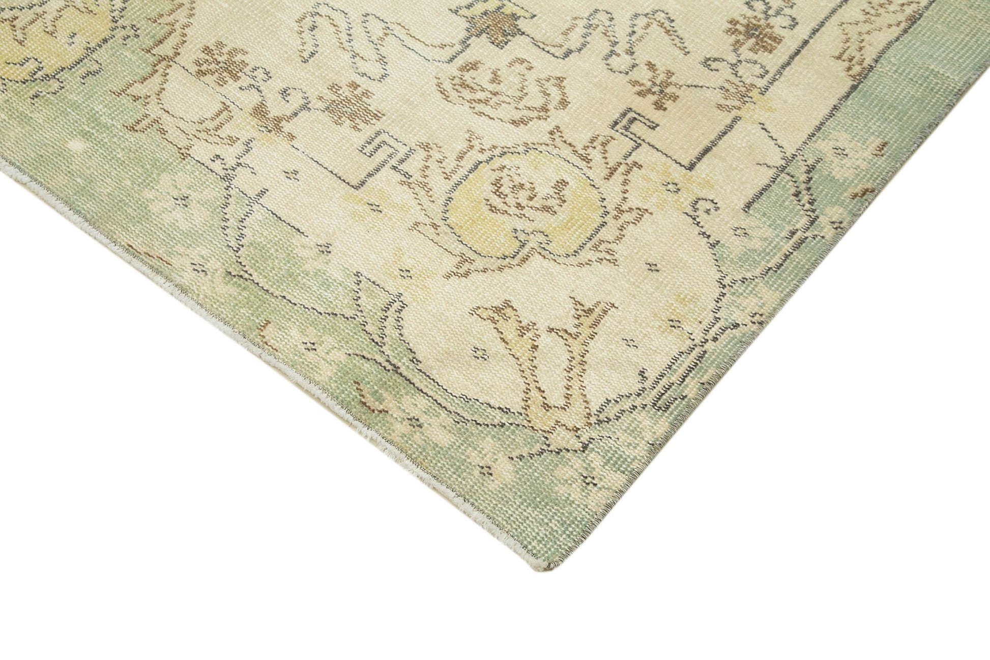 Vintage Bej Eskitme Pamuk Yün El Dokuma Halısı 186x313 Agacan