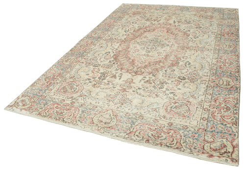 Vintage Bej Eskitme Pamuk Yün El Dokuma Halısı 193x297 Agacan