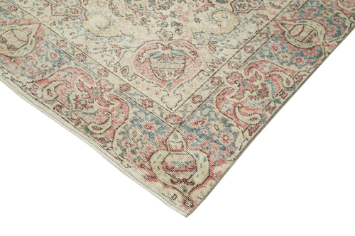 Vintage Bej Eskitme Pamuk Yün El Dokuma Halısı 193x297 Agacan