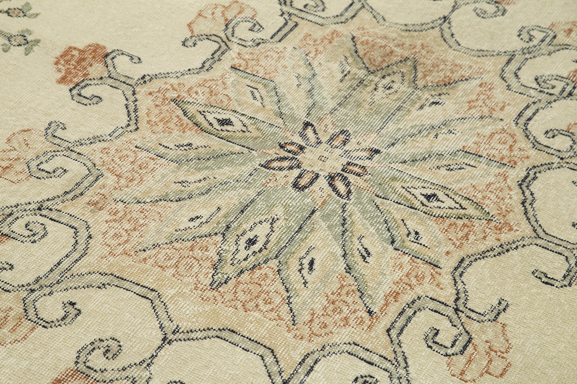 Vintage Bej Eskitme Pamuk Yün El Dokuma Halısı 153x265 Agacan