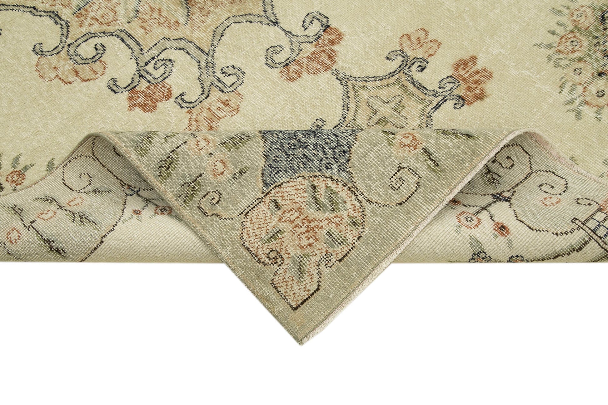 Vintage Bej Eskitme Pamuk Yün El Dokuma Halısı 153x265 Agacan