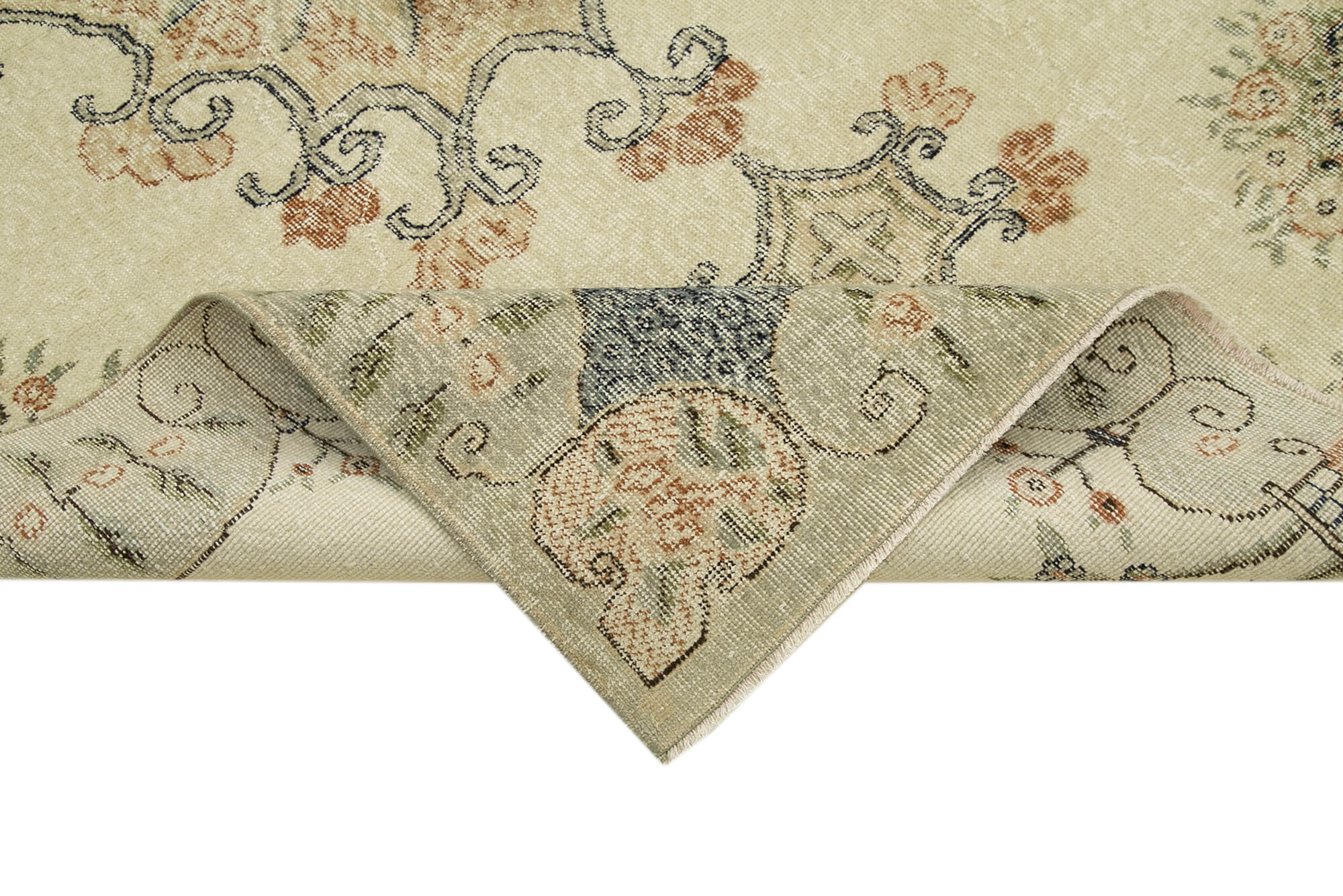 Vintage Bej Eskitme Pamuk Yün El Dokuma Halısı 153x265 Agacan