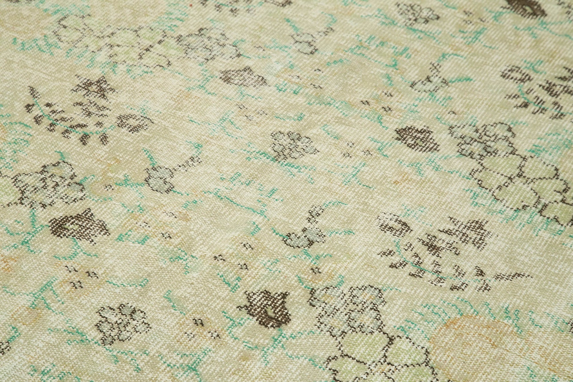 Vintage Bej Eskitme Pamuk Yün El Dokuma Halısı 181x327 Agacan