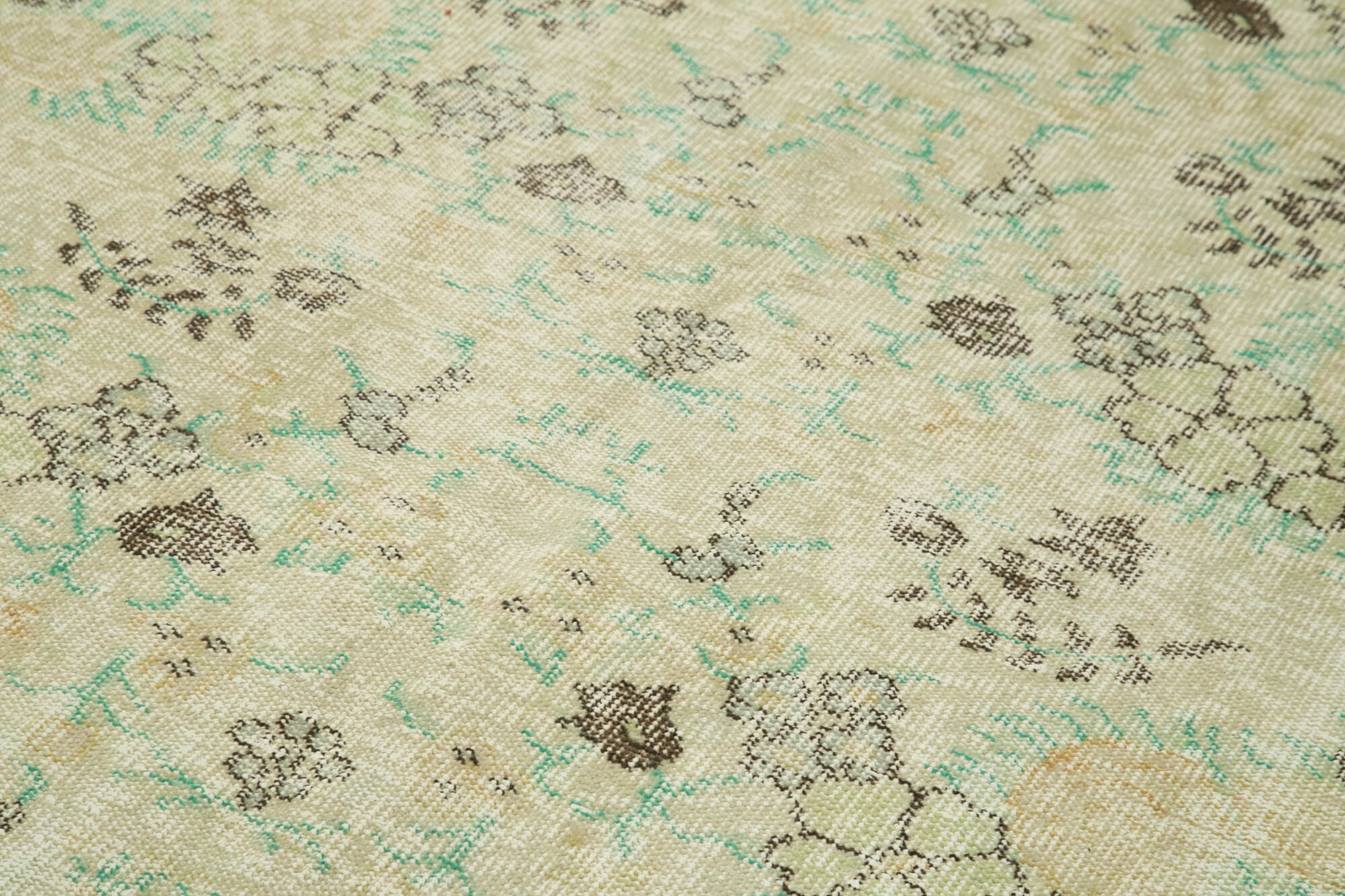 Vintage Bej Eskitme Pamuk Yün El Dokuma Halısı 181x327 Agacan