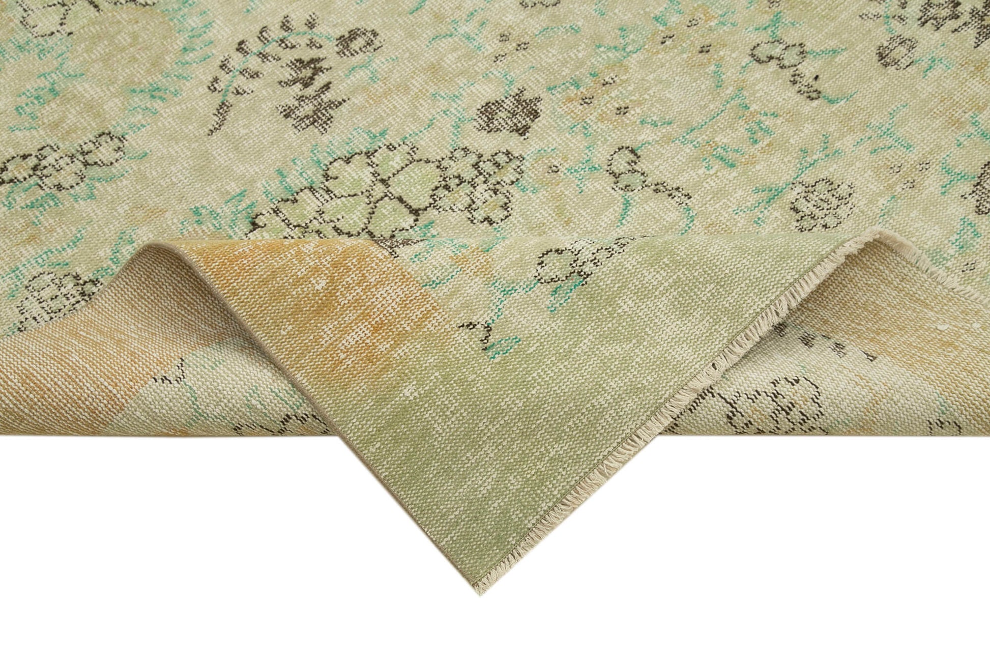 Vintage Bej Eskitme Pamuk Yün El Dokuma Halısı 181x327 Agacan