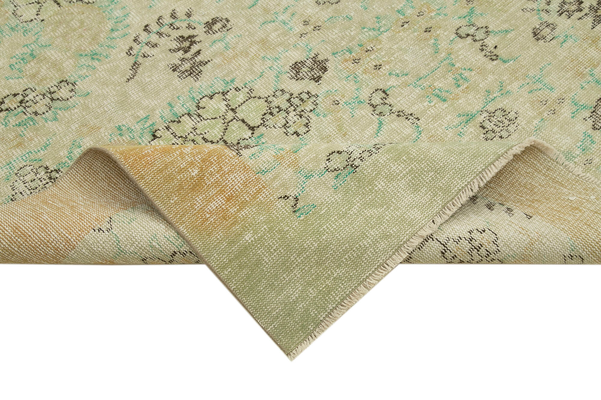 Vintage Bej Eskitme Pamuk Yün El Dokuma Halısı 181x327 Agacan