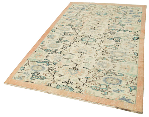 Vintage Bej Eskitme Pamuk Yün El Dokuma Halısı 153x262 Agacan