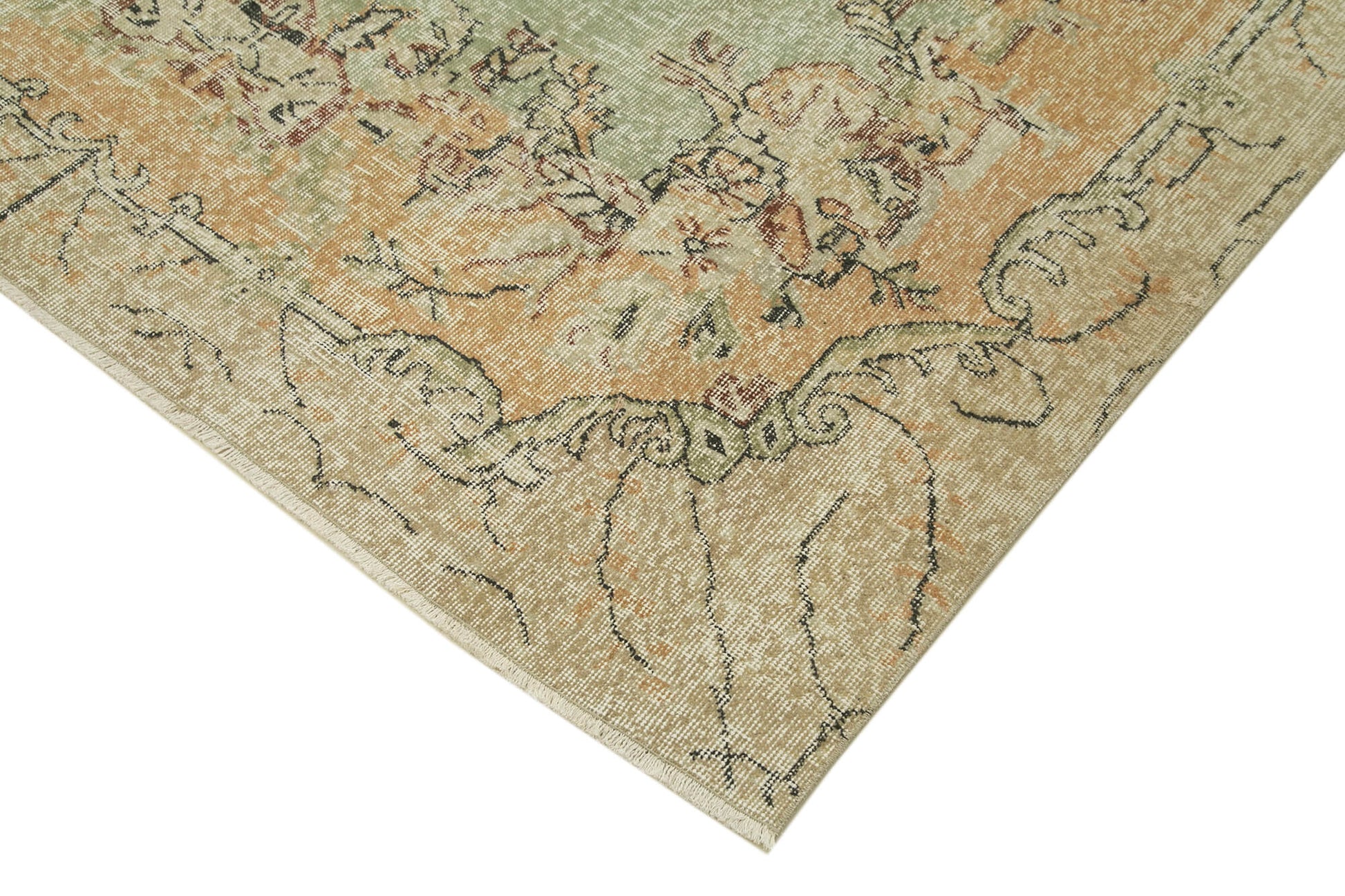 Vintage Bej Eskitme Pamuk Yün El Dokuma Halısı 198x311 Agacan