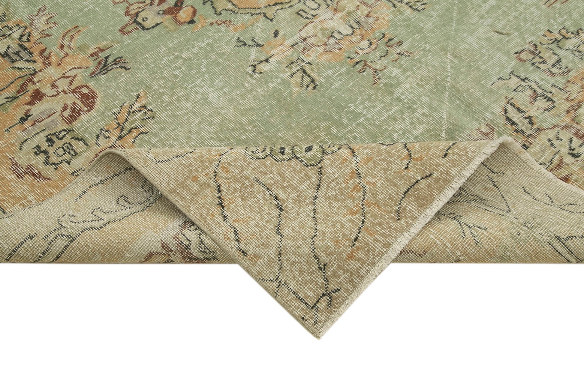 Vintage Bej Eskitme Pamuk Yün El Dokuma Halısı 198x311 Agacan