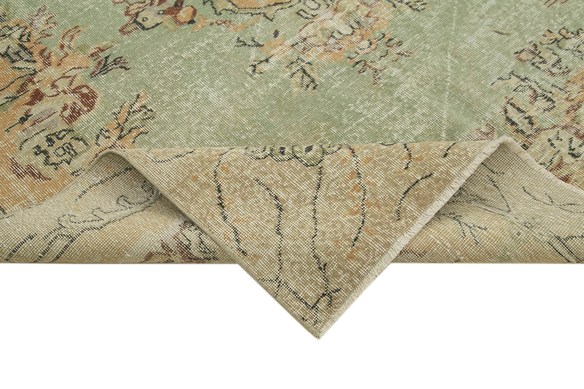 Vintage Bej Eskitme Pamuk Yün El Dokuma Halısı 198x311 Agacan