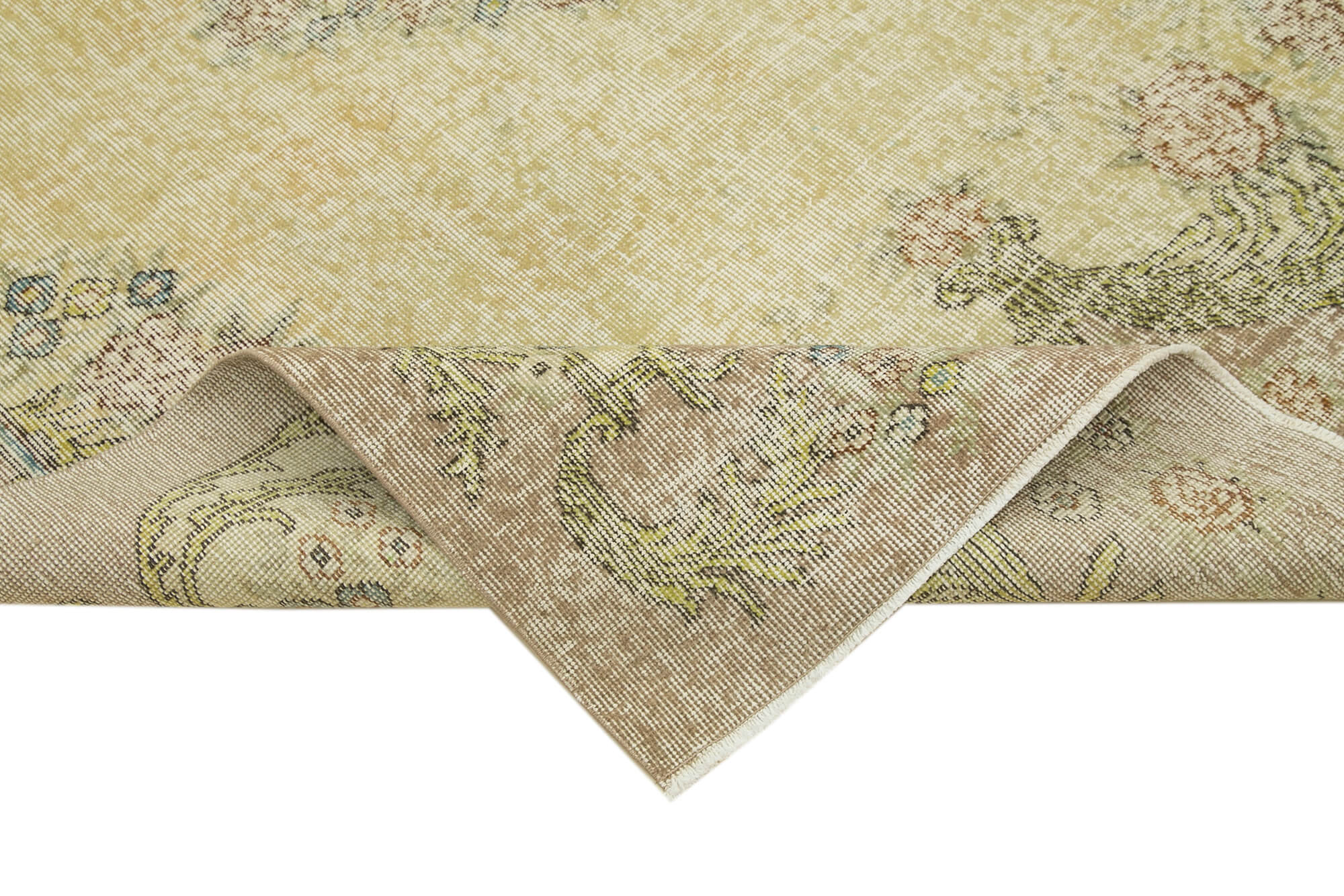 Vintage Bej Eskitme Pamuk Yün El Dokuma Halısı 157x274 Agacan