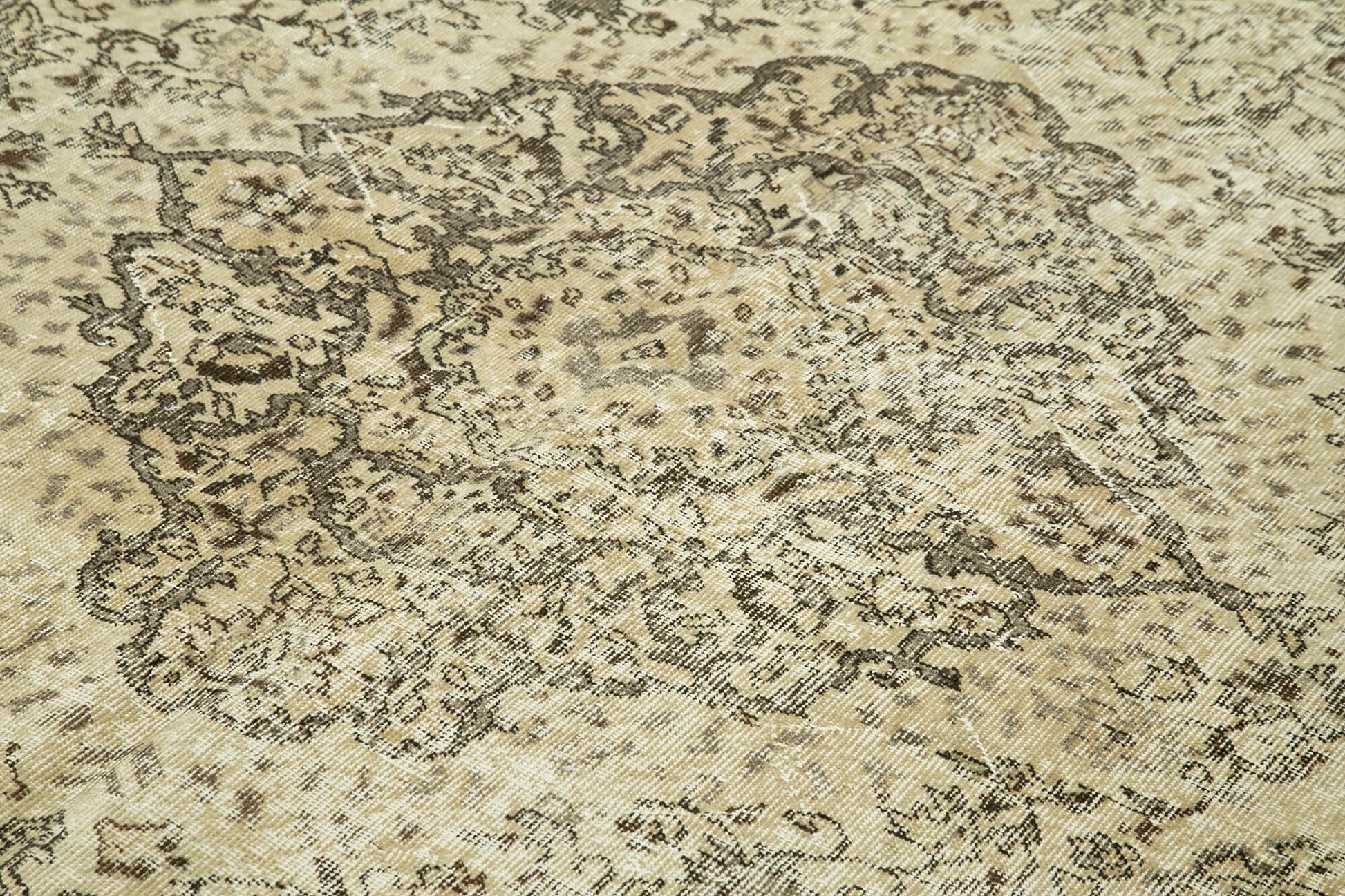 Vintage Bej Eskitme Pamuk Yün El Dokuma Halısı 202x312 Agacan