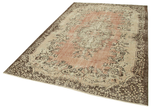 Vintage Bej Eskitme Pamuk Yün El Dokuma Halısı 173x264 Agacan