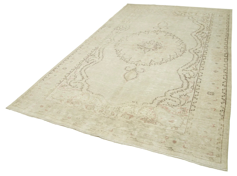 Vintage Bej Eskitme Pamuk Yün El Dokuma Halısı 183x315 Agacan