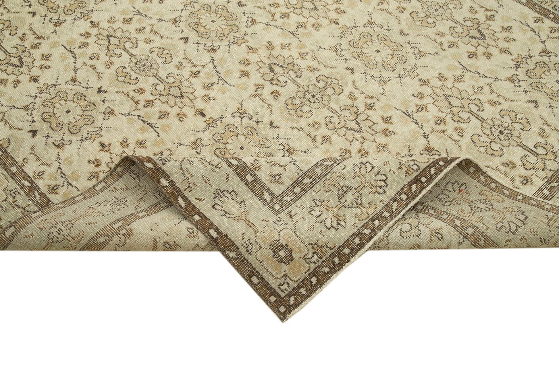 Vintage Bej Eskitme Pamuk Yün El Dokuma Halısı 187x310 Agacan