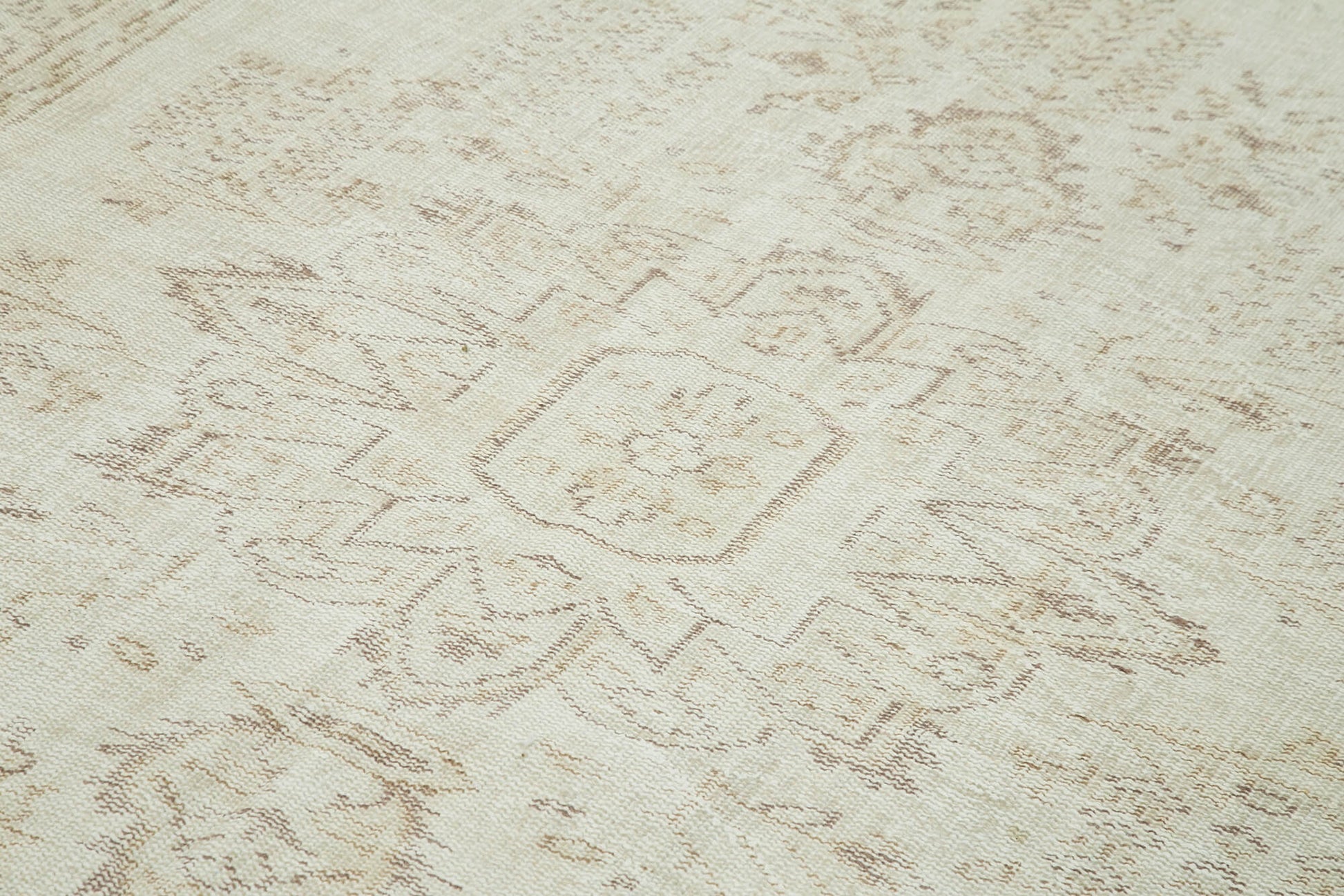 Vintage Bej Eskitme Pamuk Yün El Dokuma Halısı 191x314 Agacan