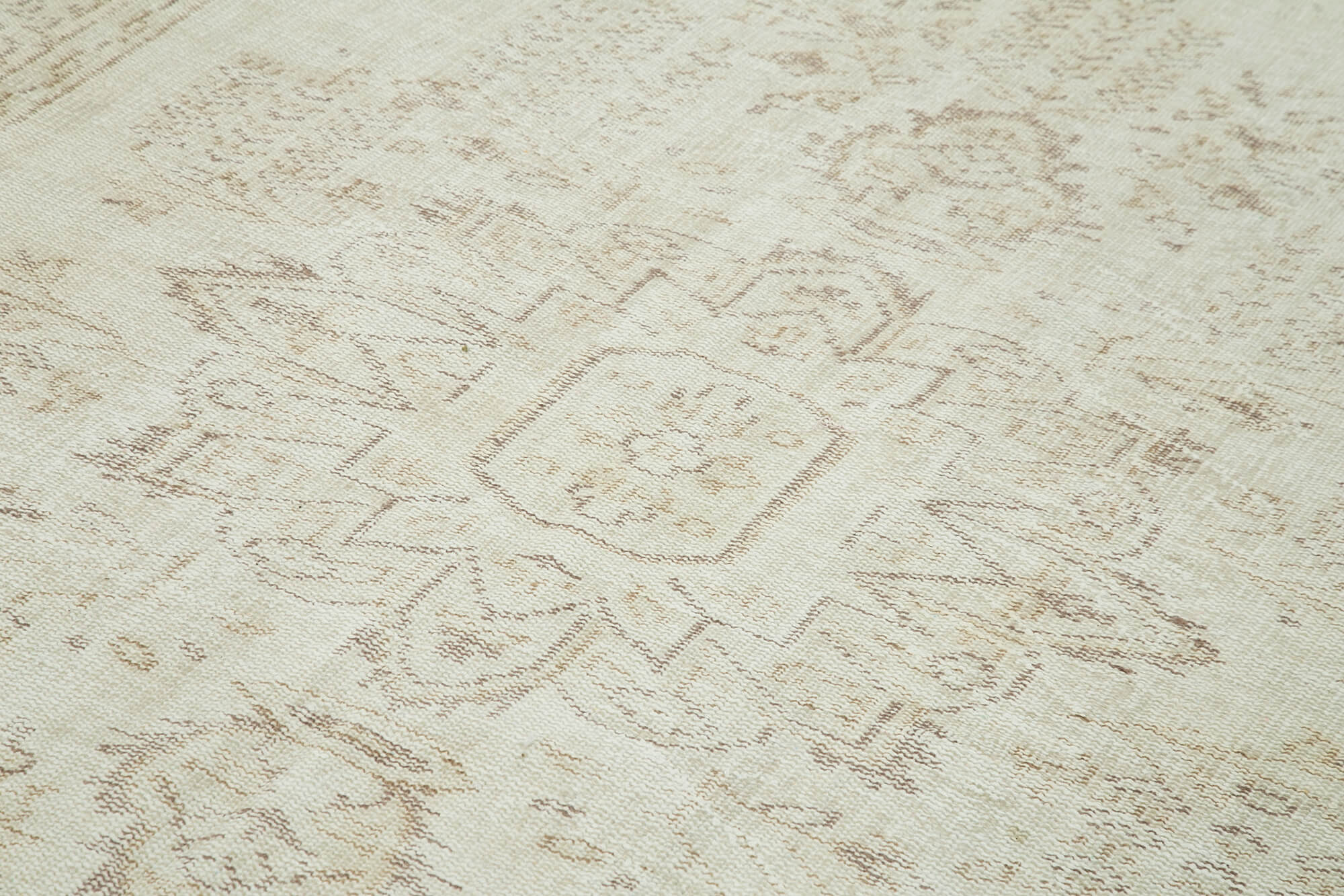 Vintage Bej Eskitme Pamuk Yün El Dokuma Halısı 191x314 Agacan