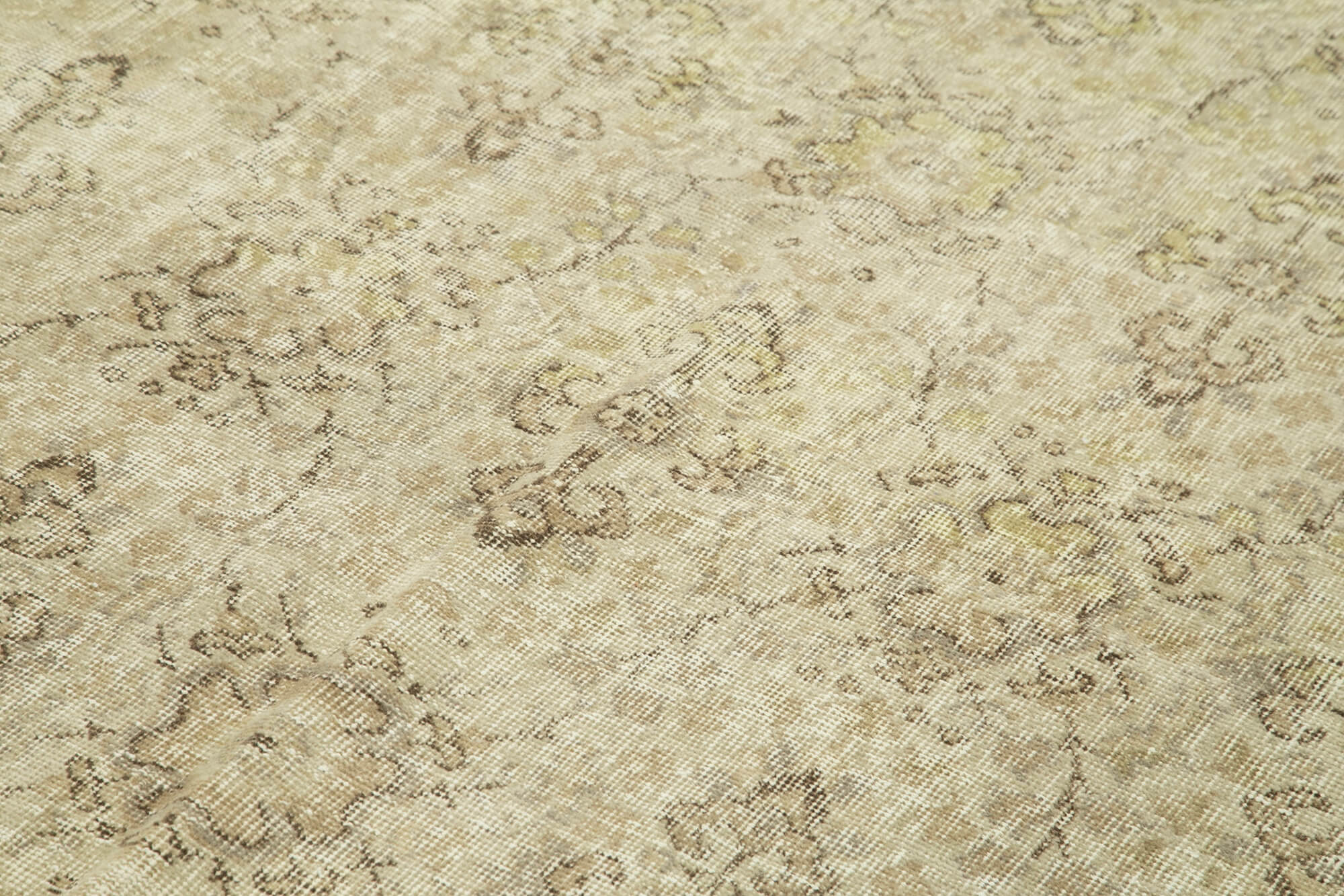 Vintage Bej Eskitme Pamuk Yün El Dokuma Halısı 200x284 Agacan