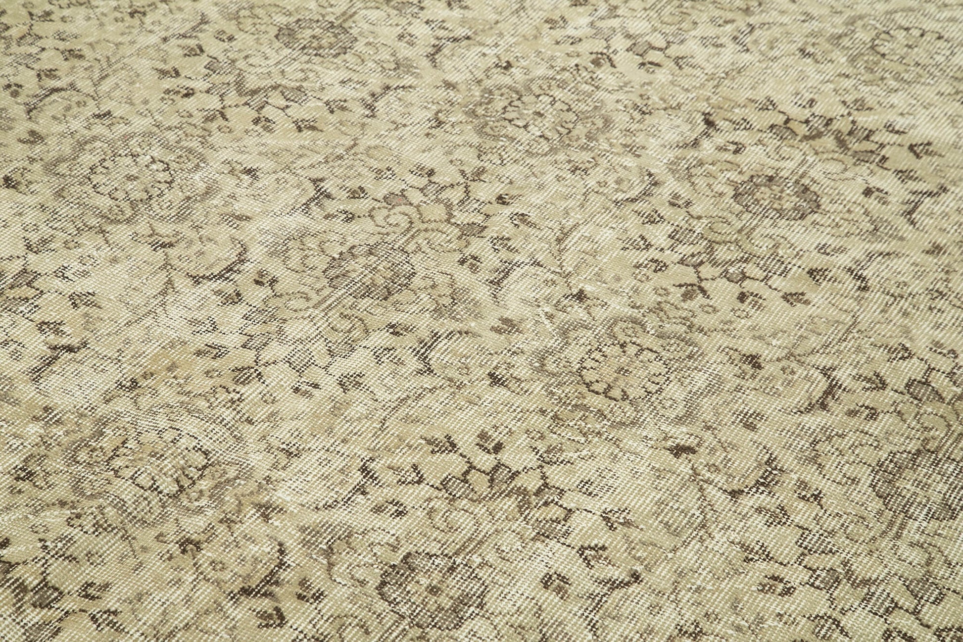 Vintage Bej Eskitme Pamuk Yün El Dokuma Halısı 208x303 Agacan