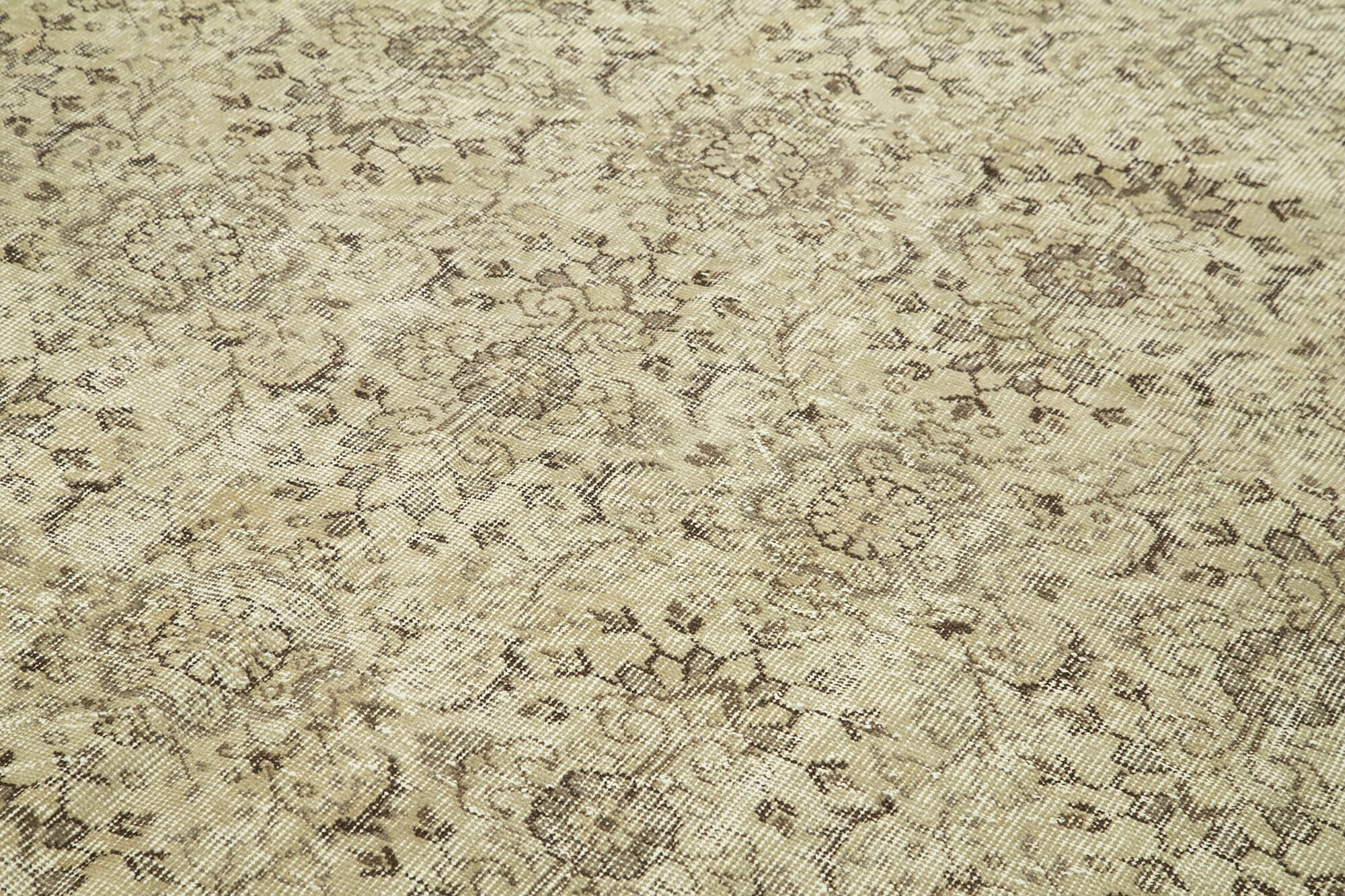 Vintage Bej Eskitme Pamuk Yün El Dokuma Halısı 208x303 Agacan