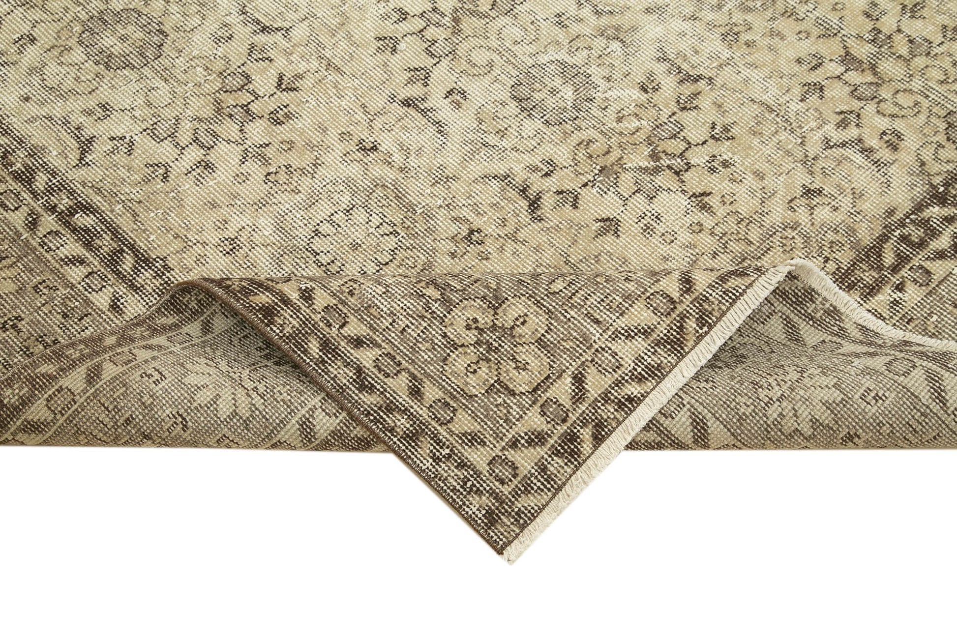Vintage Bej Eskitme Pamuk Yün El Dokuma Halısı 208x303 Agacan