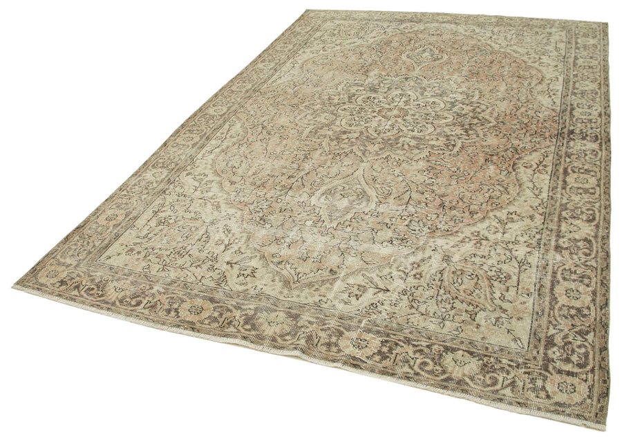 Vintage Bej Eskitme Pamuk Yün El Dokuma Halısı 195x300 Agacan