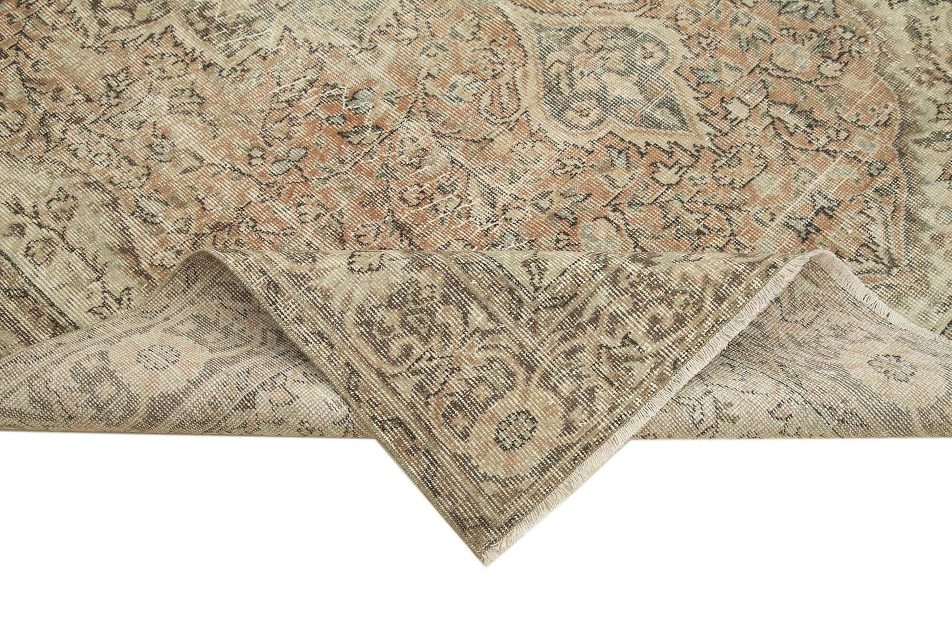 Vintage Bej Eskitme Pamuk Yün El Dokuma Halısı 195x300 Agacan