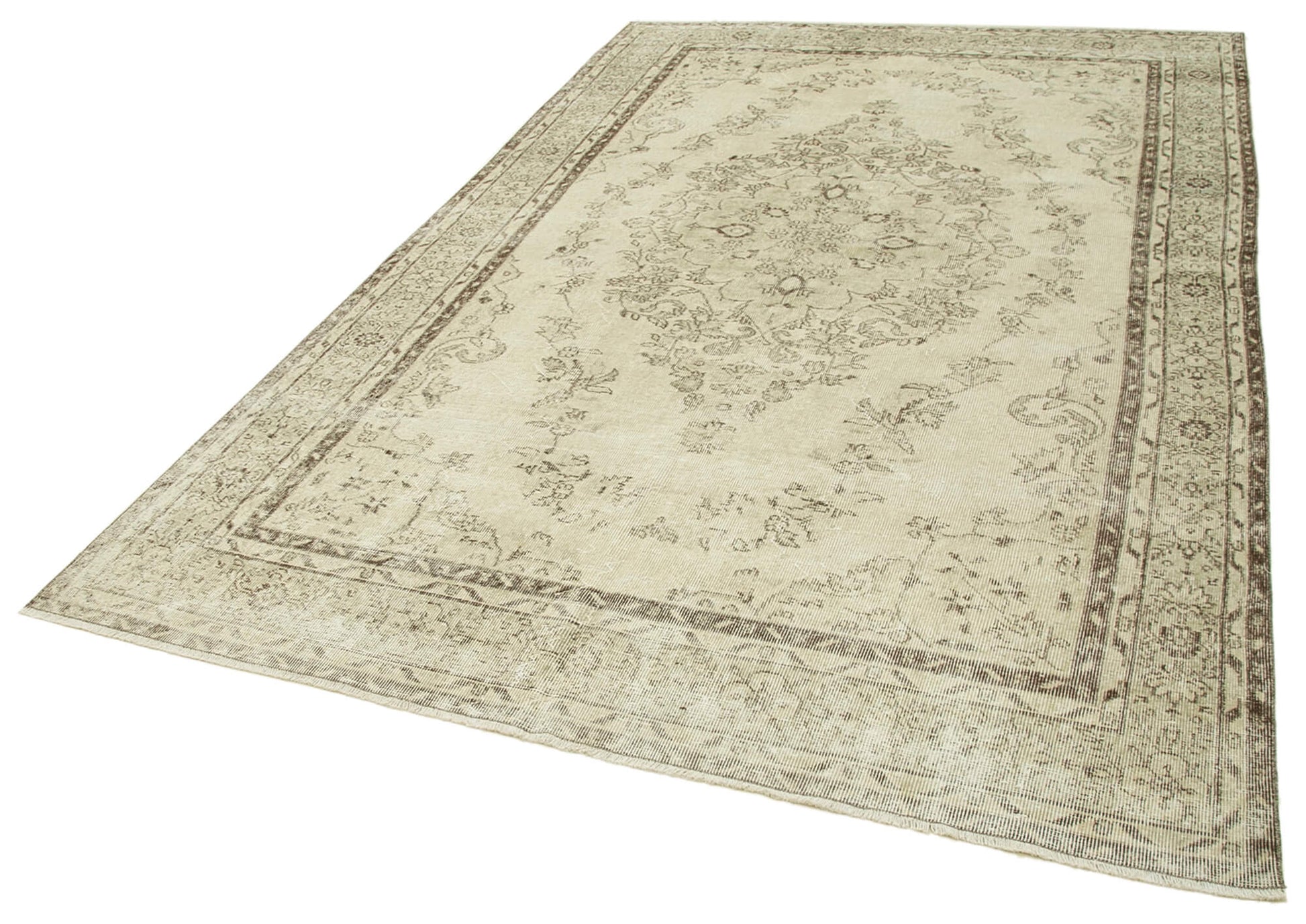 Vintage Bej Eskitme Pamuk Yün El Dokuma Halısı 190x300 Agacan