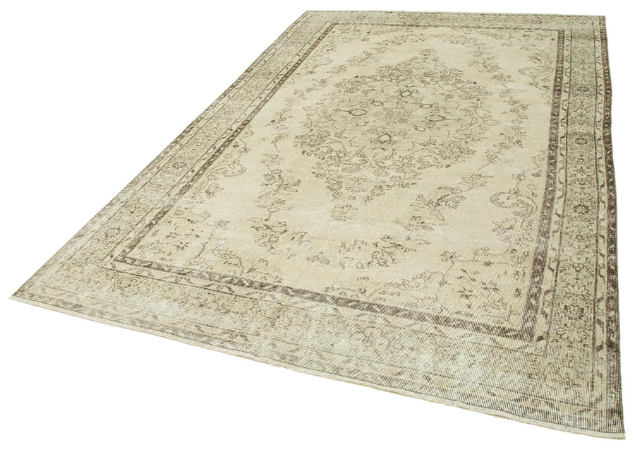 Vintage Bej Eskitme Pamuk Yün El Dokuma Halısı 190x300 Agacan