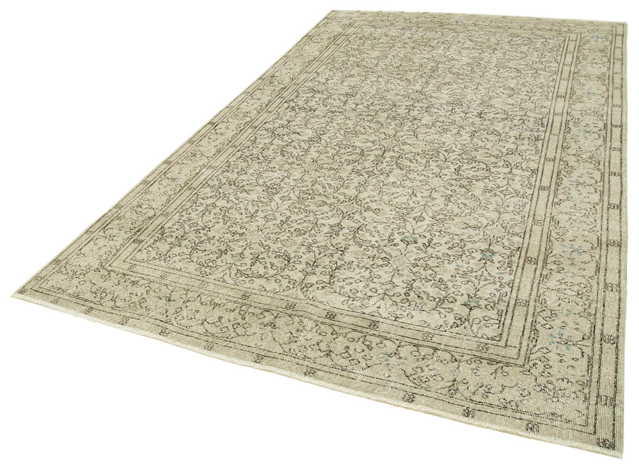 Vintage Bej Eskitme Pamuk Yün El Dokuma Halısı 194x313 Agacan